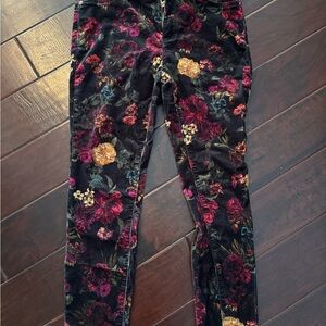 Pilcro Black Floral Velvet Straight Leg Pants Size 29